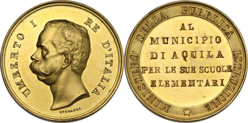 Umberto I (1878-1900). Medaglia di piccolo modulo in oro coniata dal Ministero d...