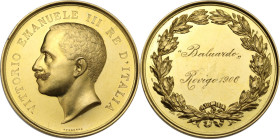 Vittorio Emanuele III (1900-1943). Medaglia premio 1906. D/ Testa del re a sinistra. R/ 'Baluardo'/ Rovigo 1906, inciso entro corona d'alloro. AU. 66....
