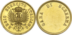 Regio Esercito Italiano. Medaglia premio in oro per Gara di Scherma. D/ REGIO ESERCITO ITALIANO. Aquila sabauda coronata. R/ GARA DI SCHERMA. AU. 5.50...