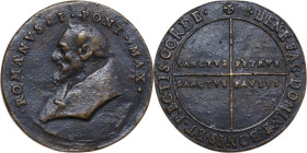 Romano I (agosto-novembre 897). Medaglia di restituzione. D/ ROMANVS I PONT MAX. Busto a sinistra con mantellina. R/ BENEFAC DOMINE BONIS ET RECTIS CO...