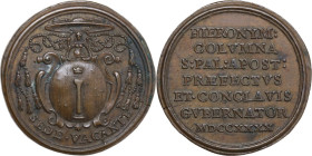 Sede Vacante (1740). Medaglia emessa dal Prefetto dei Sacri Palazzi Apostolici e Governatore del Conclave Monsignor Girolamo Colonna. D/ Lo stemma del...