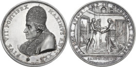 Pio VII (1800-1823), Barnaba Chiaramonti. Medaglia annuale A.XXI, per la visita a Roma dell'Imperatore d'Austria. D/ PIVS VII PONTIFEX MAXIMVS ANN XXI...