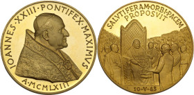 Giovanni XXIII (1958-1963), Angelo Roncalli. Medaglia 1963, premio Balzan. D/ IOANNES. XXIII. PONTIFEX. MAXIMVS A. MCMLXIII. Busto a destra con zucche...
