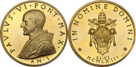 Paolo VI (1963-1978), Giovanni Battista Montini. Medaglia annuale A. I. D/ PAVLVS VI PONT MAX AN I. Busto a sinistra con berrettino mozzetta e stola; ...