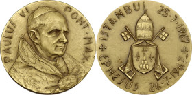 Paolo VI (1963-1678), Giovanni Battista Montini. Medaglia straordinaria 1967, a ricordo della viaggio in Turchia. D/ PAULUS VI PONT MAX. Busto a destr...