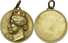Era Fascista. Medaglia premio per Benemerenza. D/ Testa dell'Italia turrita con l'effige di Mussolini; davanti, fascio littorio; sotto, simbolo della ...