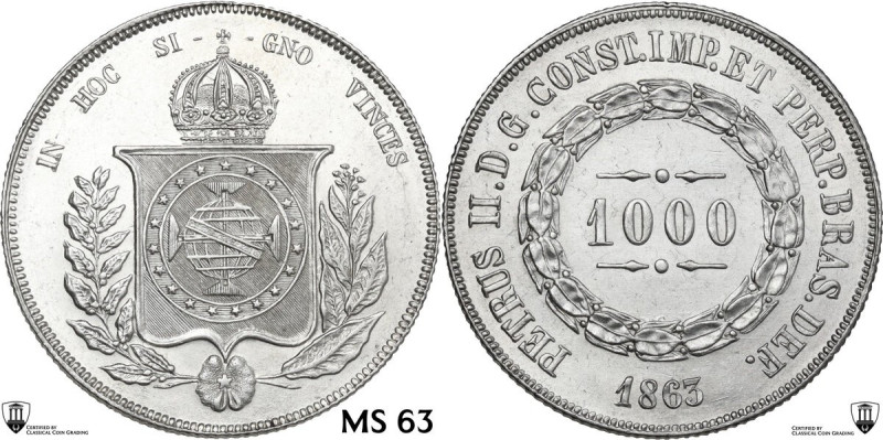 Brazil. Pedro II (1831-1889). 1000 Reis 1863, Rio de Janeiro mint. KM 465. AR. 1...