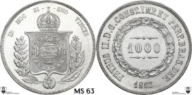 Brazil. Pedro II (1831-1889). 1000 Reis 1863, Rio de Janeiro mint. KM 465. AR. 12.72 g. 30.00 mm. Encapsulated by Classical Coin Grading MS 63.