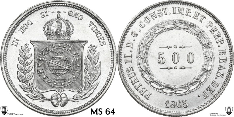Brazil. Pedro II (1831-1889). 500 Reis 1865, Rio de Janeiro mint. KM 464. AR. 4....