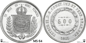 Brazil. Pedro II (1831-1889). 500 Reis 1865, Rio de Janeiro mint. KM 464. AR. 4.43 g. 26.50 mm. A pleasing, fully lustrous and boldly struck example o...