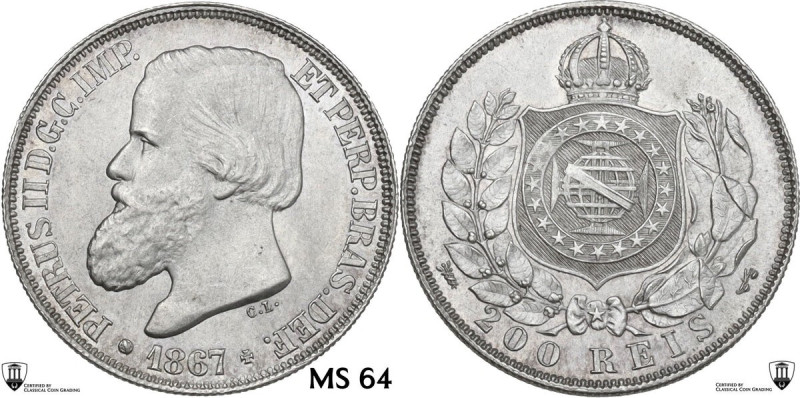 Brazil. Pedro II (1831-1889). 200 Reis 1867, Rio de Janeiro mint. KM 471. AR. 2....