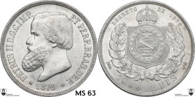 Brazil. Pedro II (1831-1889). 1000 Reis 1876, Rio de Janeiro. KM 481. AR. 12.78 g. 30.00 mm. Encapsulated by Classical Coin Grading MS 63.