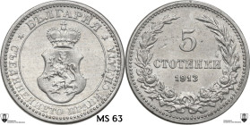 Bulgaria. Ferdinand I (1908-1918). 5 Stotinki 1913. KM 24; Nikolov 41. CU/NI. 3.02 g. 17.00 mm. Encapsulated by Classical Coin Grading MS 63.