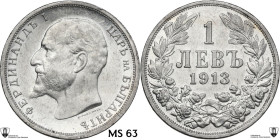 Bulgaria. Ferdinand I (1908-1918). Lev 1913. KM 31; Nikolov 45. AR. 5.00 g. 24.00 mm. Encapsulated by Classical Coin Grading MS 63 PROOFLIKE Minor con...