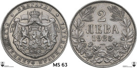 Bulgaria. Boris III (1918-1943). 2 Leva 1925, Poissy mint. KM 38.2; Nikolov 56. CU/NI. 4.87 g. 23.00 mm. Encapsulated by Classical Coin Grading MS 63.