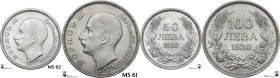 Bulgaria. Boris III (1918-1943). 100 Leva and 50 Leva 1930. KM 43, 42; Nikolov 61, 60. AR. Encapsulated respectively as MS 61 (100 leva) and MS 62 (50...
