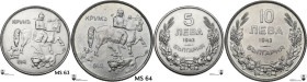 Bulgaria. Boris III (1918-1943). 10 Leva and 5 Leva 1943. KM 39b, 40b; Nikolov 73, 74. NI. Encapsulated by Classical Coin Grading MS 63 (5 leva) and M...