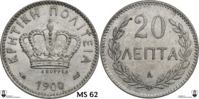 Crete. George I of Greece (1898-1906). 20 Lepta 1900 A, Paris mint. KM 5; Hellas C. 7. NI. 3.78 g. 21.00 mm. Encapsulated by Classical Coin Grading MS...