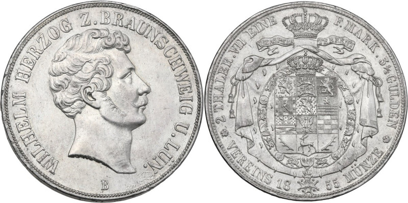 Germany. Braunschweigb. Wilhelm I (1831-1884). 2 Talers or 3 1/2 Gulden 1855 B (...