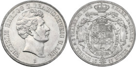 Germany. Braunschweigb. Wilhelm I (1831-1884). 2 Talers or 3 1/2 Gulden 1855 B (Johann W. Chr. Brumleu; Johannes George Fritz). KM 1140; Jaeg. 251. AR...