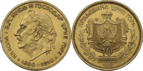 Montenegro. Nicholas I as Prince (1860-1910) and King (1910-1918). 10 Perper 1910, Wien mint. KM 8; Fried. 3. AV. 3.39 g. 19.00 mm. Minor edge nicks. ...