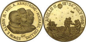 USA. NASA. Gold Medal commemorating the Apollo 11 - Mission 16th-24th July 1969. AV. 35.04 g. 45.00 mm. Marked gold 900. PF.
