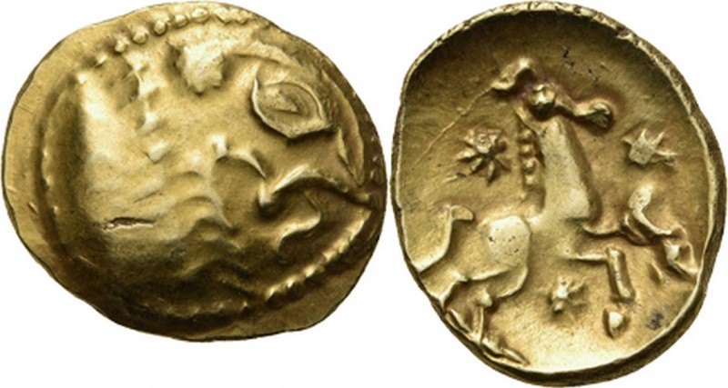 AV Stater ca. 60–25 BC, Belgian Gaul, BELLOVACI Devolved and disjointed male hea...