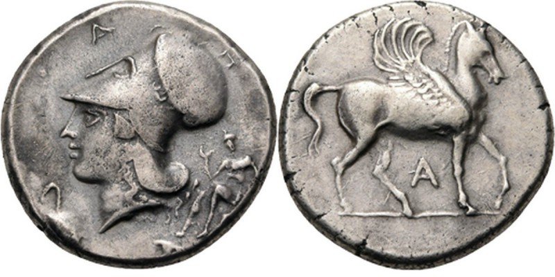 AR Stater ca 360–338 BC, Epirus, AMBRAKIA Pegasus right, A below. Rev. Athena we...