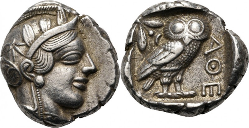 AR Tetradrachm 449–413 BC, Attica, ATHENS Head of Athena right, wearing crested ...