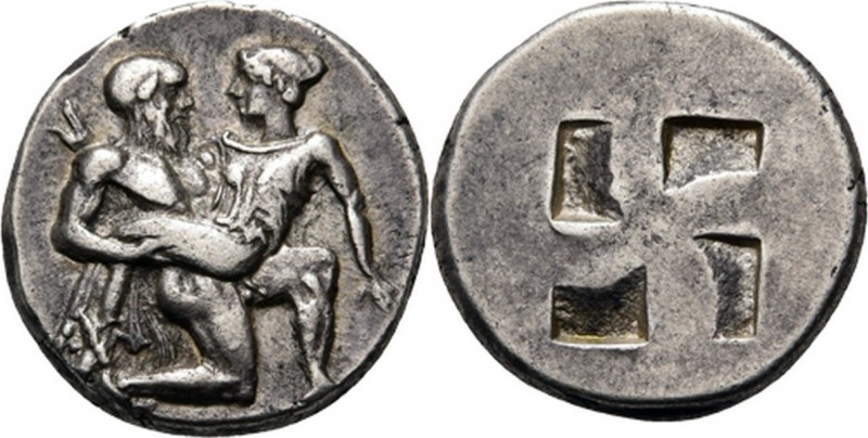 AR Stater ca. 480–463 BC, Thracian Kingdom, THASOS Naked satyr seizing nymph by ...