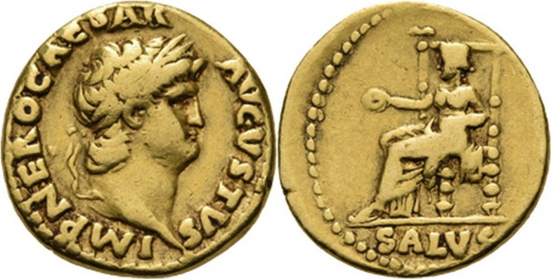 AV Aureus ca. 66/67 AD, NERO 54–68 AD Rome. Laureate head right IMP NERO CAESAR ...
