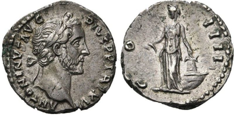 AR Denarius Rome 151–152 AD, ANTONINUS PIUS 138–161 AD Laureate head right ANTON...