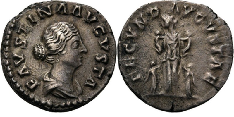 AR Denarius n.d, FAUSTINA Junior wife of M. Aurelius Draped bust right FAVSTINA ...