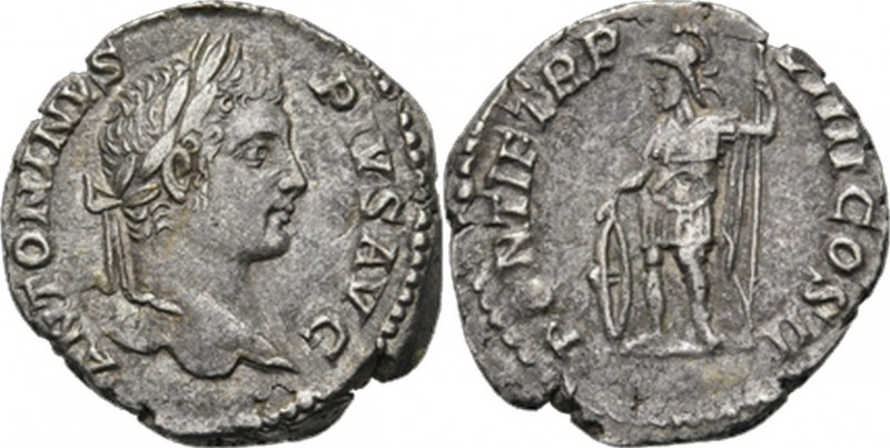 AR Denarius Rome 205–206 AD, CARACALLA 198–217 AD Laureate bust right ANTONINVS ...