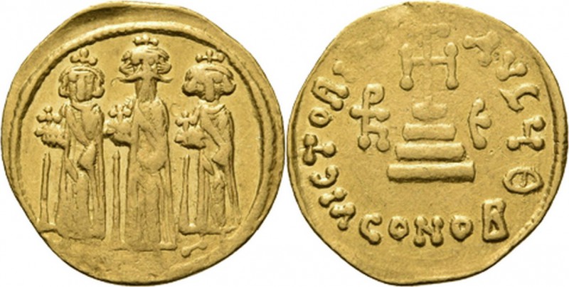 AV Solidus n.d, HERACLIUS with HER. CONSTANTINUS and HERACLONAS 638–641 Heraclon...