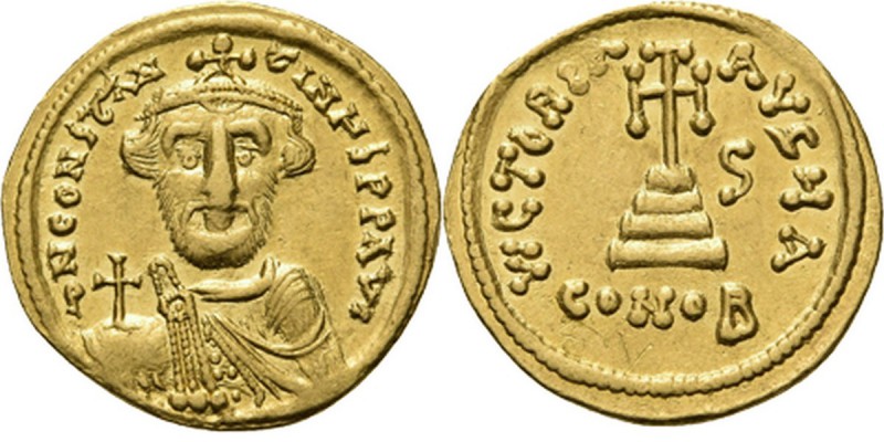 AV Solidus n.d, CONSTANS II 641–668 Bust with short beard facing. Rev. cross on ...
