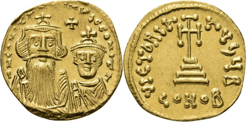 AV Solidus n.d, CONSTANS II with his son CONSTANTINUS IV 654–659 Bust of bearded...