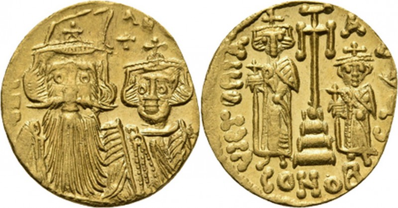 AV Solidus n.d, CONSTANS II with his son CONSTANTINUS IV 654–659 Facing busts of...