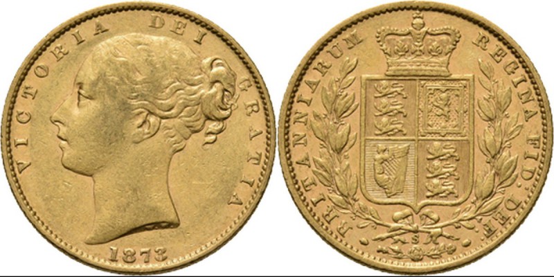 Australia - Sovereign 1873 S, Gold, VICTORIA 1837–1901 Sydney mint. Young head o...