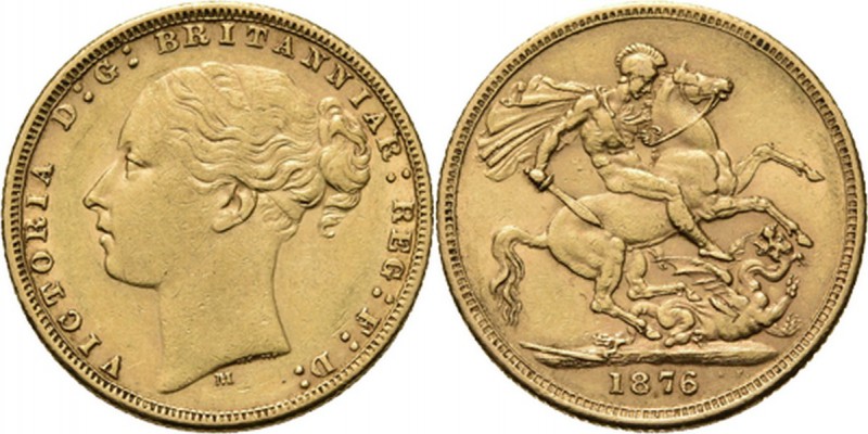 Australia - Sovereign 1876 M, Gold, VICTORIA 1837–1901 Melbourne mint. Young hea...