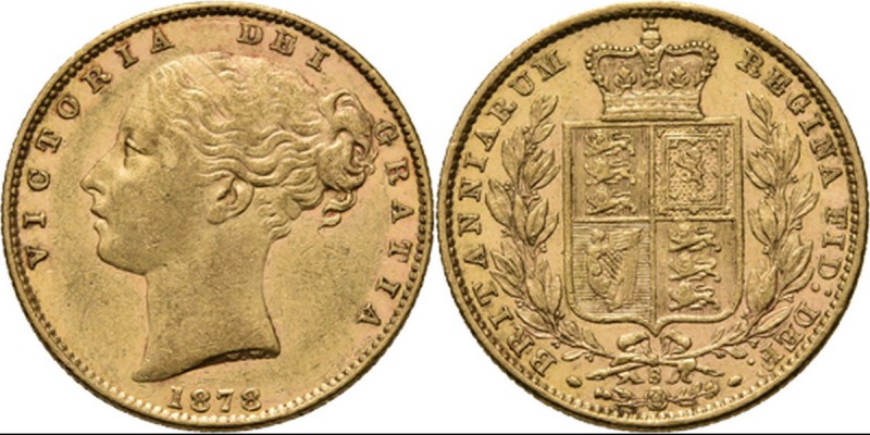 Australia - Sovereign 1878 S, Gold, VICTORIA 1837–1901 Sydney mint. Young head o...