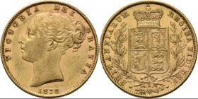 Australia - Sovereign 1878 S, Gold, VICTORIA 1837–1901 Sydney mint. Young head over date. Rev. crowned arms between two branches. S. 3855; KM. 6; Fr. ...