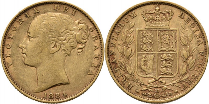 Australia - Sovereign 1884 M, Gold, VICTORIA 1837–1901 Melbourne mint. Young hea...
