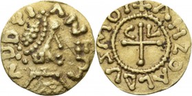 France - AV Triens ca. 620–640 AD, Gold, Les Mérovingiens Most probably Metz. Stylized head right ADDTIANEM. Rev. cross, C – V (?) in angles ✣ ANZOALD...