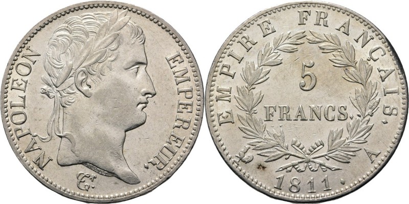 France - 5 Francs 1811 A, Silver, NAPOLÉON Ier Empereur 1804–1814 Paris Mint. La...