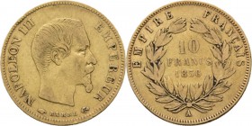 France - 10 Francs 1856 A, Gold, NAPOLÉON III 1852–1870 Paris mint. Bare head right. Rev. value and date within wreath.Fr. 576a; KM. 784.3; Gad. 10143...