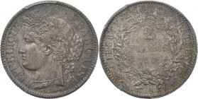 France - 2 Francs 1881 A, Silver, 3me RÉPUBLIQUE 1871–1940 Paris mint. Head to left. Rev. value within wreath.Gad. 530 Beautiful rainbow toning. PCGS ...
