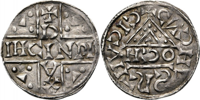 German States - Denar n.d, Silver, HEINRICH V 1018–1026, REGENSBURG IHCINRI / DV...