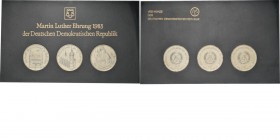 Germany - Democratic Republic - 5 Mark commemorative set (3) 1983 A, Silver Berlin mint. Set of three 5 Marks. Depicting Martin Luther's birthplace; t...