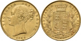 Great Britain - Sovereign 1856, Gold, VICTORIA 1837–1901 Young head over date. Rev. crowned arms between two branches. S. 3852; KM. 736.1; Fr. 387e (2...